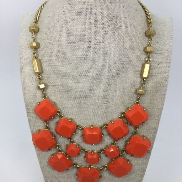 Stella & Dot Goldtone Bib W/ Orange Faceted Beads Stunning NWOT - Picture 2 of 5